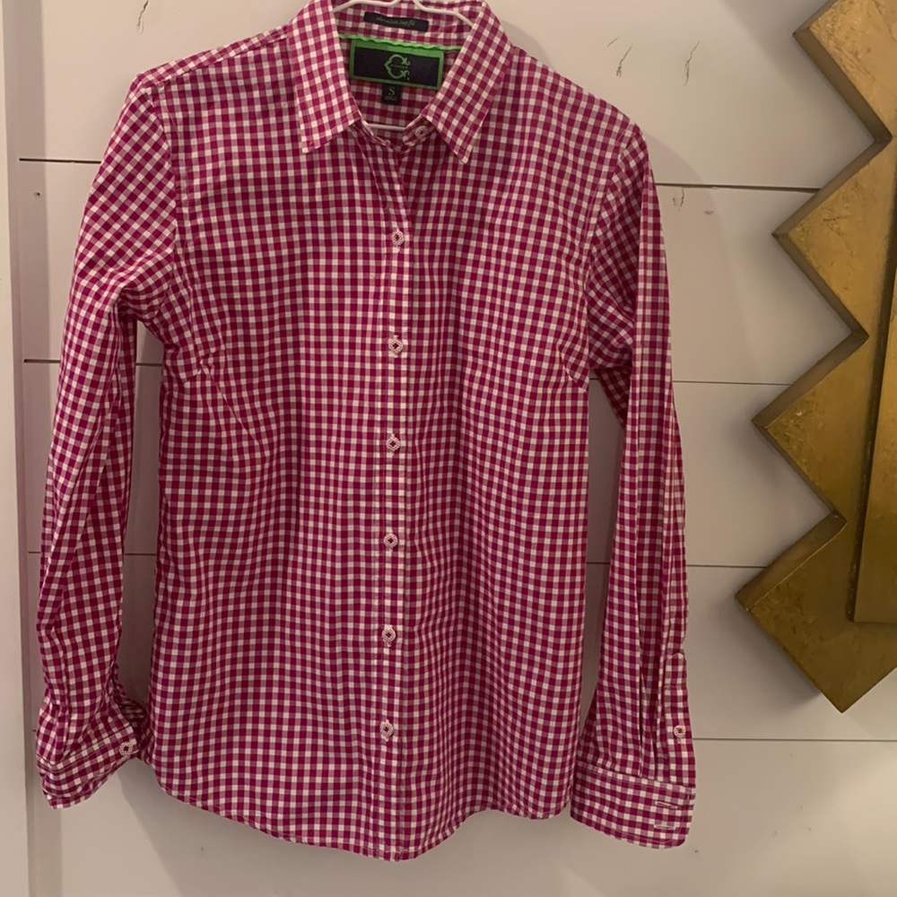 C. Wonder size small dark orchid checked cotton shirt. EUC.
